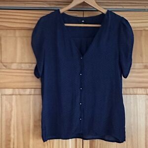 H&M Dark Navy Short Sleeve Button-Front Blouse